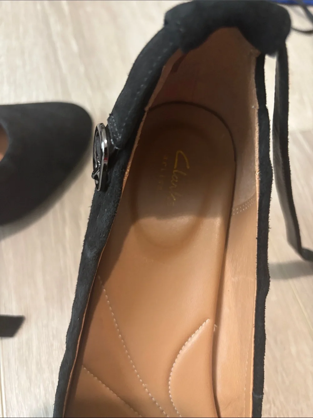 Clarks Suede Block Heel Pumps with Ankle Tie